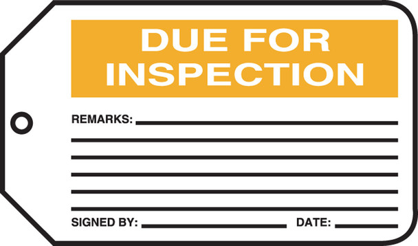 Safety Tag: Due For Inspection RP-Plastic 5/Pack - MMT314PTM
