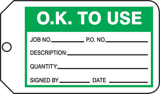 Safety Tag: O.K. To Use PF-Cardstock 5/Pack - MMT325CTM