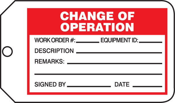 Safety Tag: Change Of Operation PF-Cardstock 25/Pack - MMT331CTP
