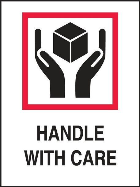 International Shipping Label: Handle With Care 6" x 4" Adhesive Coated Paper 500/Roll - MPC110