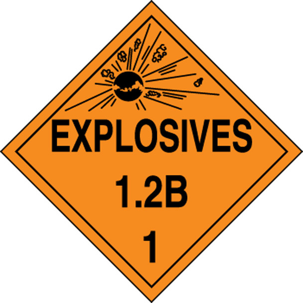 DOT Placard: Hazard Class 1 - Explosives & Blasting Agents (1.2B) 10 3/4" x 10 3/4" Adhesive Vinyl 50/Pack - MPL110VS50