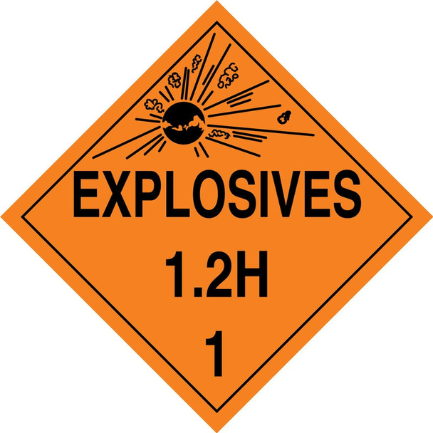 DOT Placard: Hazard Class 1 - Explosives & Blasting Agents (1.2H) 10 3/4" x 10 3/4" Magnetic Vinyl 10/Pack - MPL116MG10