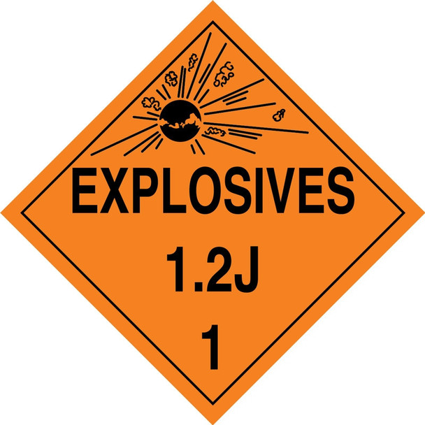 DOT Placard: Hazard Class 1 - Explosives & Blasting Agents (1.2J) 10 3/4" x 10 3/4" PF-Cardstock 25/Pack - MPL117CT25