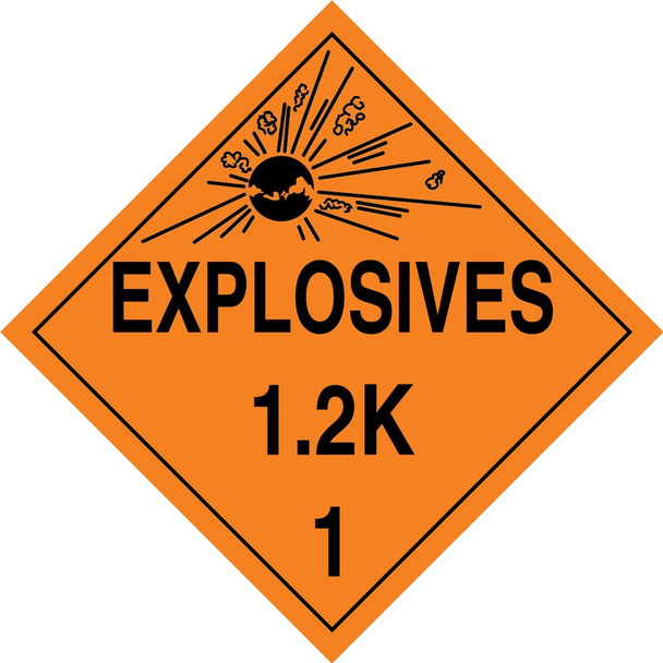 DOT Placard: Hazard Class 1 - Explosives & Blasting Agents (1.2K) 10 3/4" x 10 3/4" PF-Cardstock 100/Pack - MPL118CT100