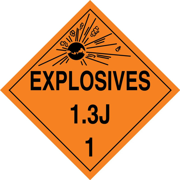 DOT Placard: Hazard Class 1 - Explosives & Blasting Agents (1.3J) 10 3/4" x 10 3/4" Plastic 1/Each - MPL124VP1