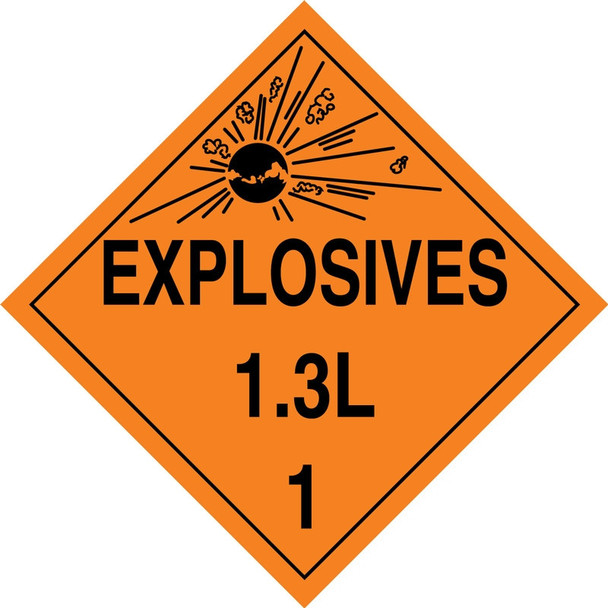 DOT Placard: Hazard Class 1 - Explosives & Blasting Agents (1.3L) 10 3/4" x 10 3/4" Magnetic Vinyl 50/Pack - MPL126MG50