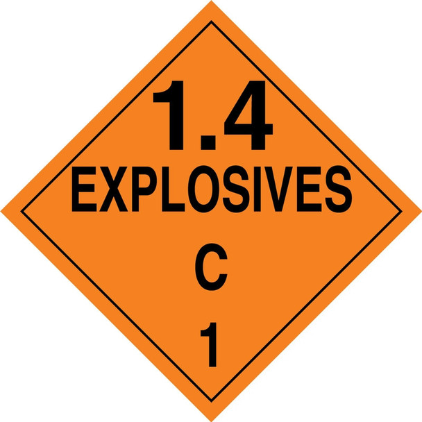 DOT Placard: Hazard Class 1 - Explosives & Blasting Agents (1.4C) 10 3/4" x 10 3/4" Plastic 25/Pack - MPL128VP25