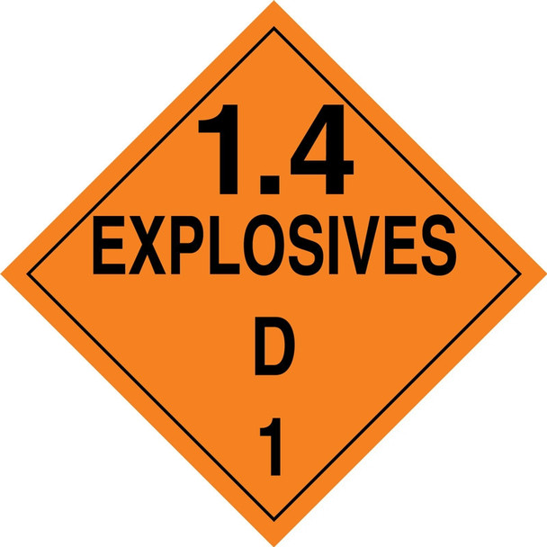 DOT Placard: Hazard Class 1 - Explosives & Blasting Agents (1.4D) 10 3/4" x 10 3/4" PF-Cardstock / - MPL129CT100