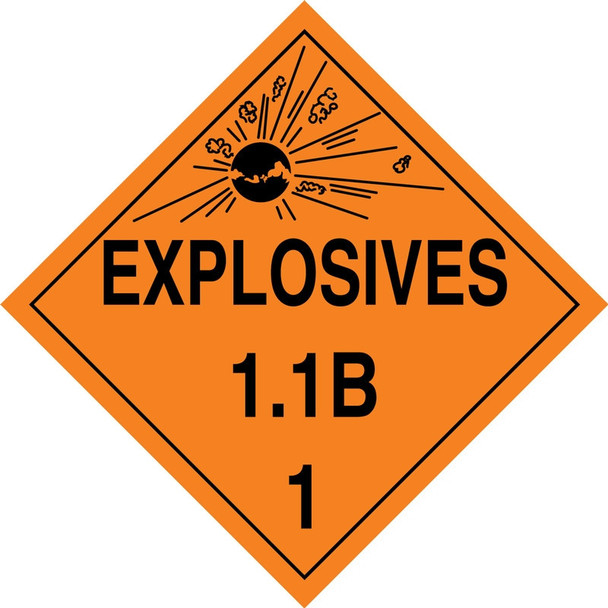 DOT Placard: Hazard Class 1 - Explosives & Blasting Agents (1.1B) 10 3/4" x 10 3/4" Removable Vinyl 1/Each - MPL12RM1