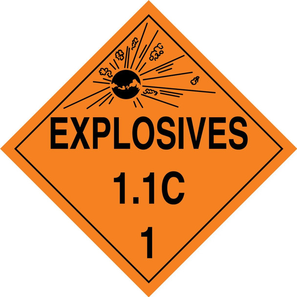 DOT Placard: Hazard Class 1 - Explosives & Blasting Agents (1.1C) 10 3/4" x 10 3/4" Magnetic Vinyl 1/Each - MPL13MG1