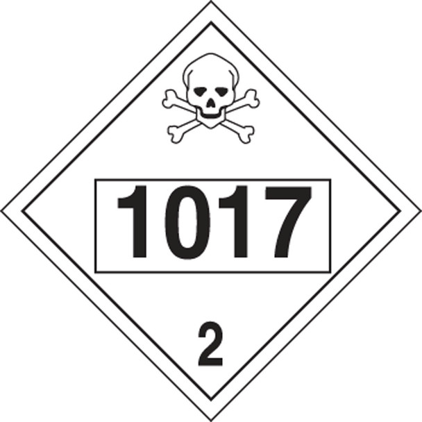 4-Digit DOT Placards: Hazard Class 2 - 1017 (Chlorine) 10 3/4" x 10 3/4" Removable Vinyl 25/Pack - MPL725RM25