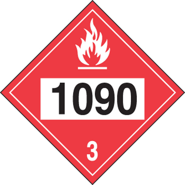 4-Digit DOT Placards: Hazard Class 3 - 1090 (Acetone) 10 3/4" x 10 3/4" Removable Vinyl 100/Pack - MPL731RM100