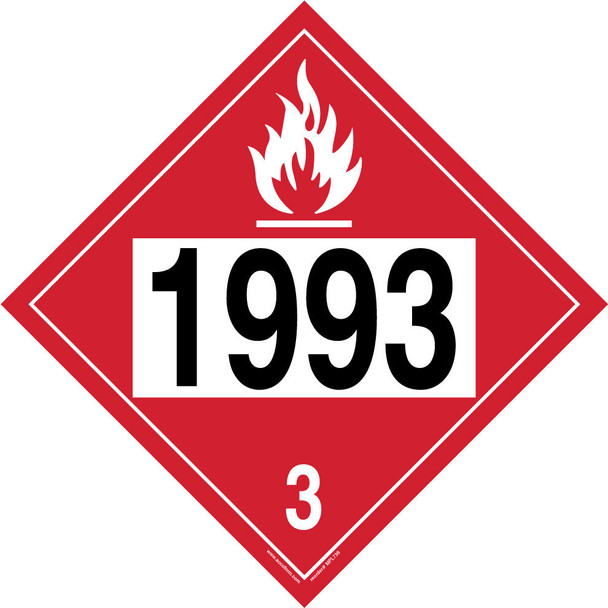 4-Digit DOT Placards: Hazard Class 3 - 1993 (Flammable Liquid) 10 3/4" x 10 3/4" Removable Vinyl 10/Pack - MPL736RM10