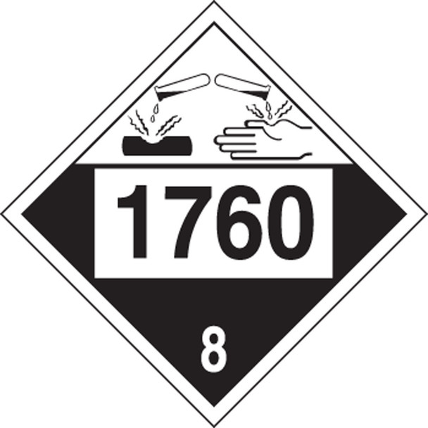 4-Digit DOT Placard: Hazard Class 8 - 1760 (Corrosive Liquid) 10 3/4" x 10 3/4" Reflective Vinyl 1/Each - MPL782FV1