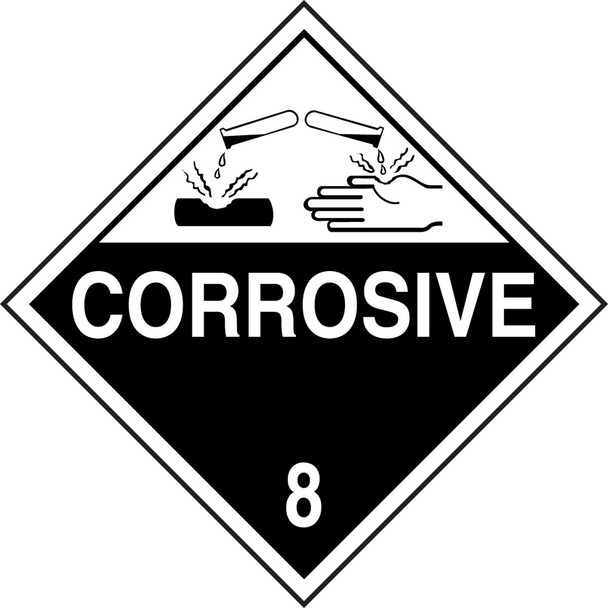 DOT Hazard Class 8 Placards: Corrosive 10 3/4" x 10 3/4" Magnetic Vinyl 25/Pack - MPL801MG25