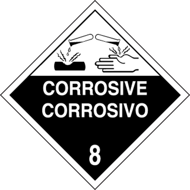 Spanish Bilingual DOT Placard: Hazard Class 8 - Corrosive 10 3/4" x 10 3/4" PF-Cardstock 1/Each - MPLSP7CT1