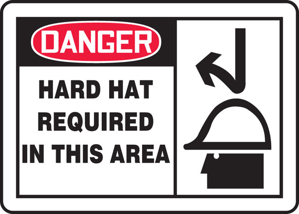 OSHA Danger Safety Sign: Hard Hat Required In This Area 7" x 10" Adhesive Vinyl 1/Each - MPPE073VS
