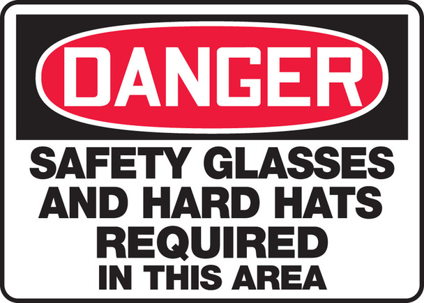 OSHA Danger Safety Sign: Safety Glasses And Hard Hats Required In This Area 10" x 14" Accu-Shield 1/Each - MPPE124XP