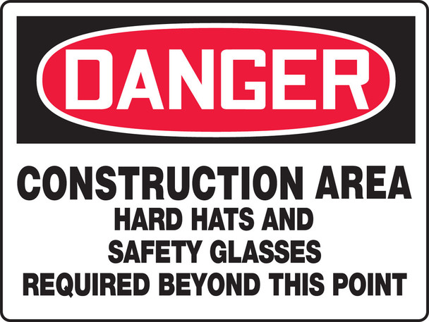 BIGSigns OSHA Danger Safety Sign: Construction Area - Hard Hats And Safety Glasses 18" x 24" Plastic / - MPPE150VP