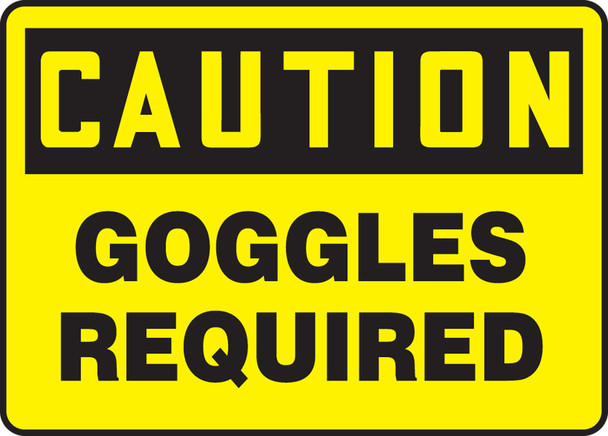 OSHA Caution Safety Sign: Goggles Required 10" x 14" Plastic 1/Each - MPPE423VP