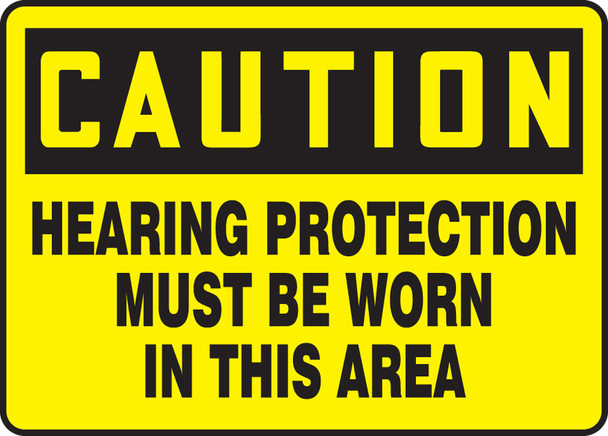 OSHA Caution Safety Sign: Ear Protection Must Be Worn In This Area 10" x 14" Plastic 1/Each - MPPE432VP