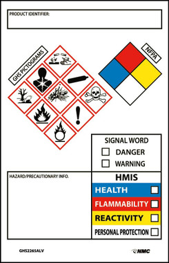 Ghs Secondary Container Labels - Picto Images - Hmis - Nfpa -Hazard/Precaution Info -3.5