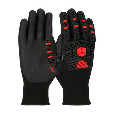 G-Tek Seamless Knit Nylon Glove w/Impact Protection & Nitrile Coated Foam  Grip on Palm Fingers - Black - 6/PR - 34-MP155