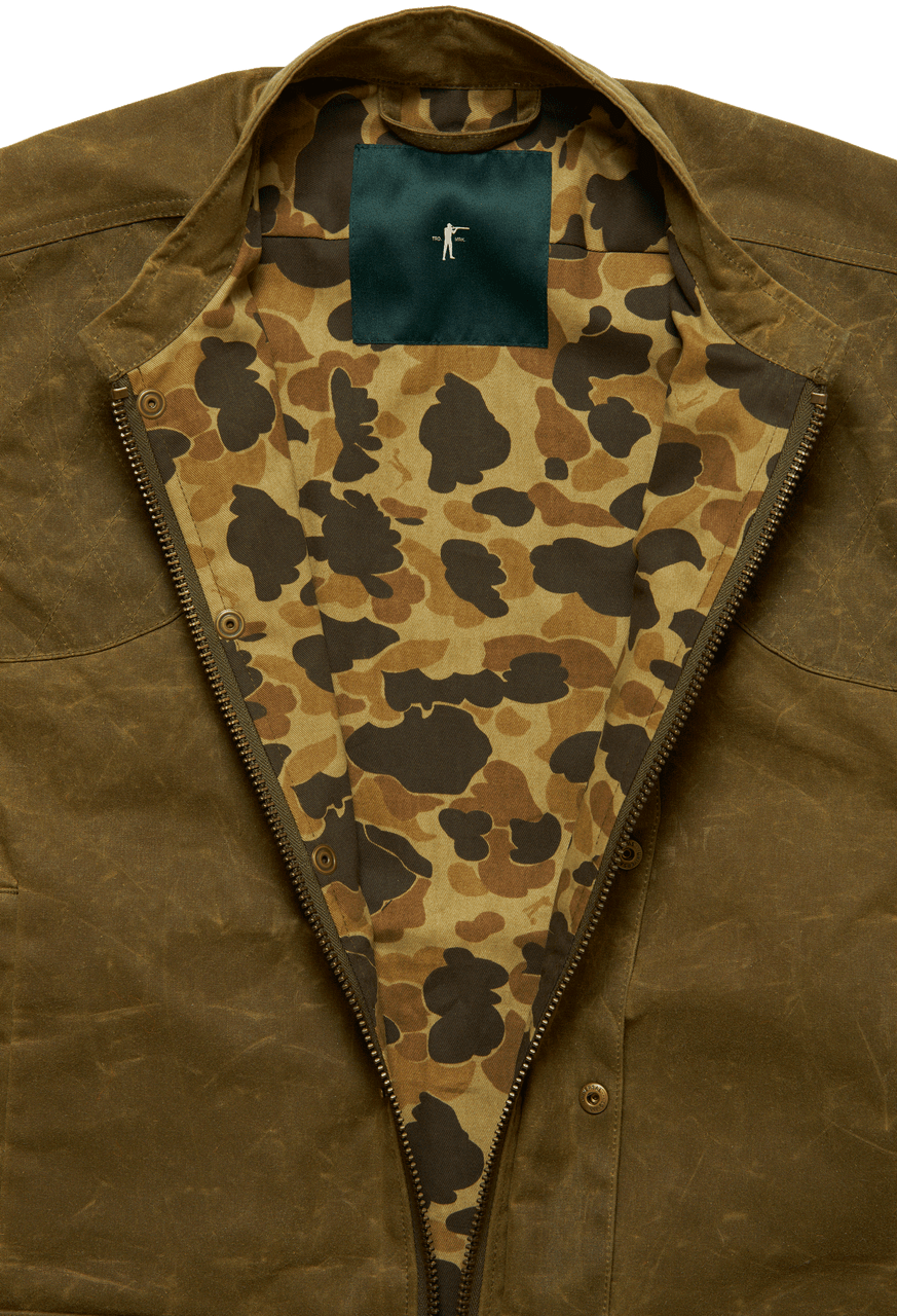 Waxed Cotton Upland Vest in Olive Ball and Buck