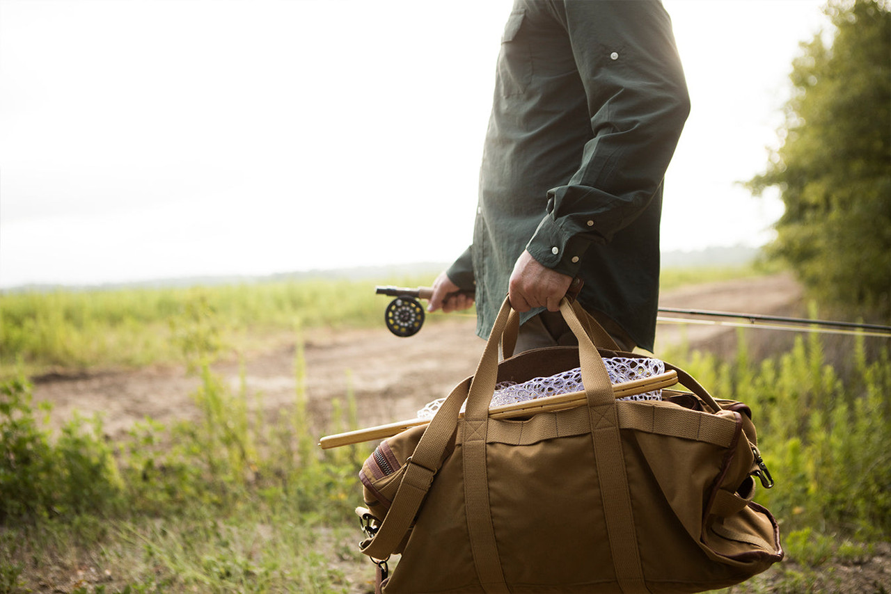 The Angler Shirt + Nile | Handmade Fishing Net, Walnut | Expedition Duffel Bag, Signature Leather/Signature Duck