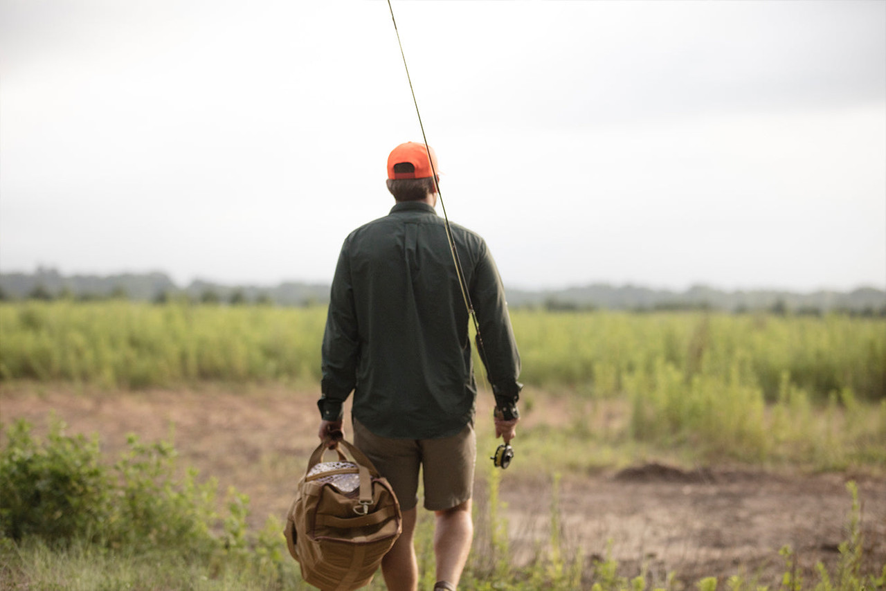 The Angler Shirt + Nile | Handmade Fishing Net, Walnut | Expedition Duffel Bag, Signature Leather/Signature Duck