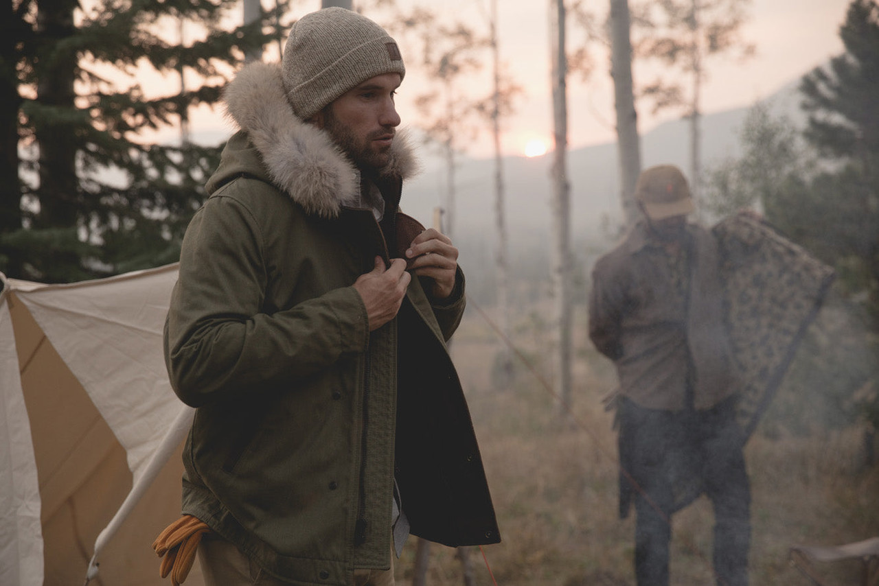 Mariners Overshirt, Durango | Signature Canvas Hat | Upland Vest, Navy Wool | 6 Point Pant, Khaki | Wool Glove, Natural