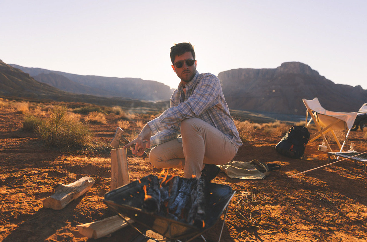 Scout Shirt - Arches | 6 Point Pant - Natural | Anglers Sunglasses - Tan