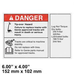 133250: Aftermarket Genie Decal-Danger Tip Over Trax