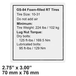 82215: Aftermarket  Genie Decal Notice Tire Specs