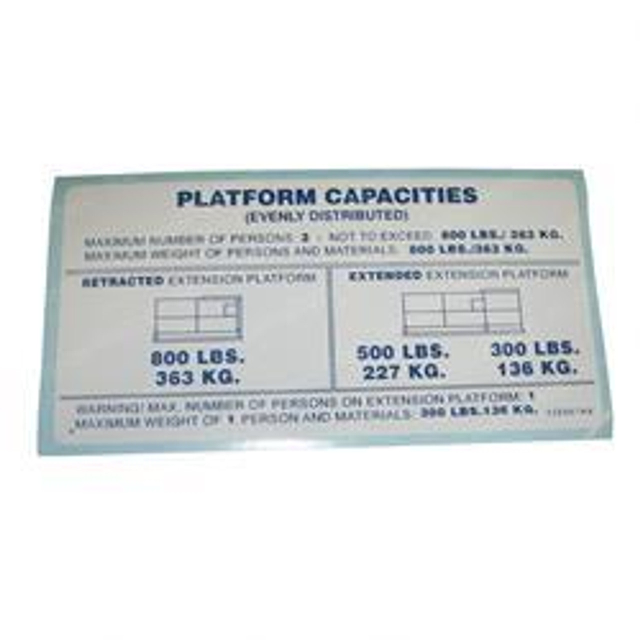 108667: Aftermarket  Skyjack Decal - Plat Cap 800 Lbs