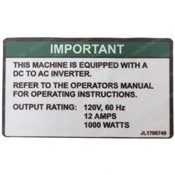 1706749: Aftermarket JLG Decal Invertre Informat