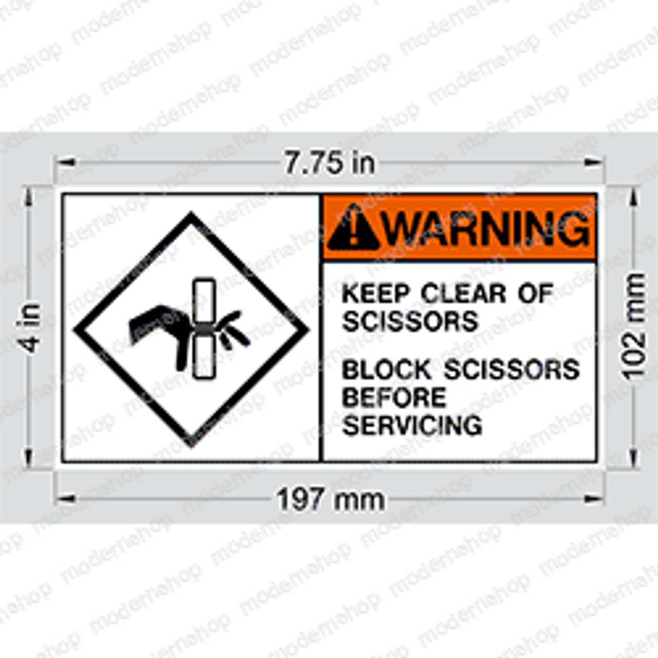 66553-000: Upright DECAL - KEEP CLEAR OF SCISSORS