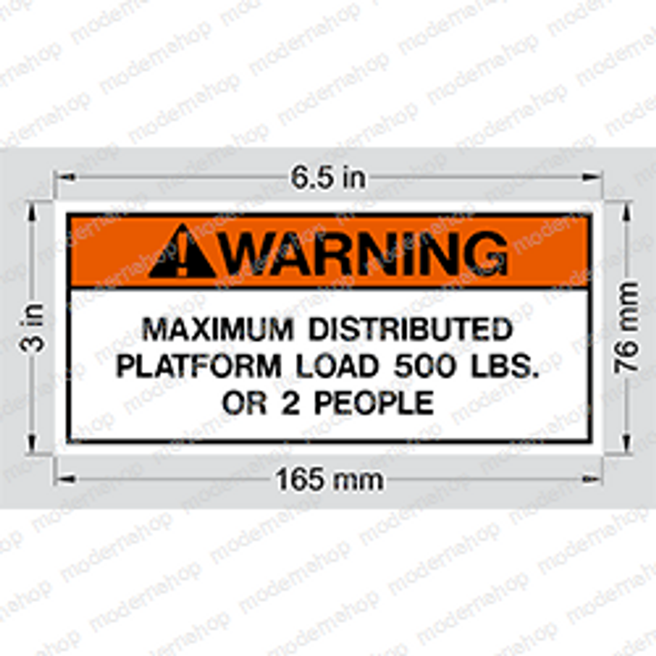 66557-001: Upright DECAL - MAX LOAD 500LBS