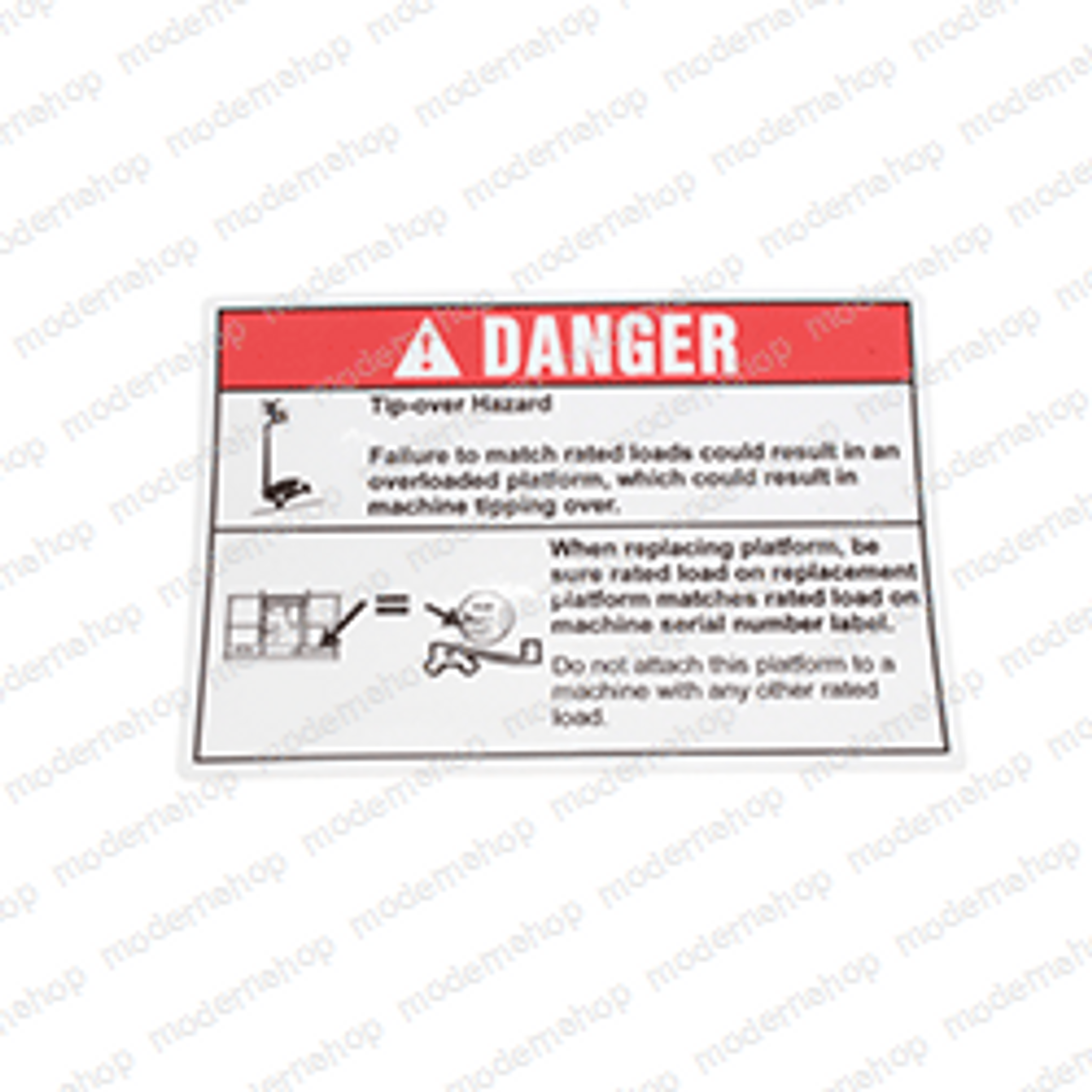 1000262: Genie DECAL DANGER TIP OVER PLAT