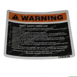 1702936: Aftermarket JLG Decal Warn