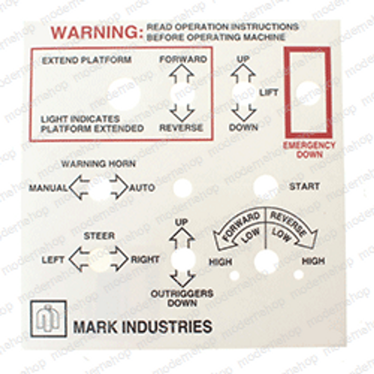 31280: Marklift DECAL - AERIAL CONTROL PANEL