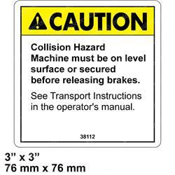 38112: Aftermarket Genie Decal Caution Brake Release