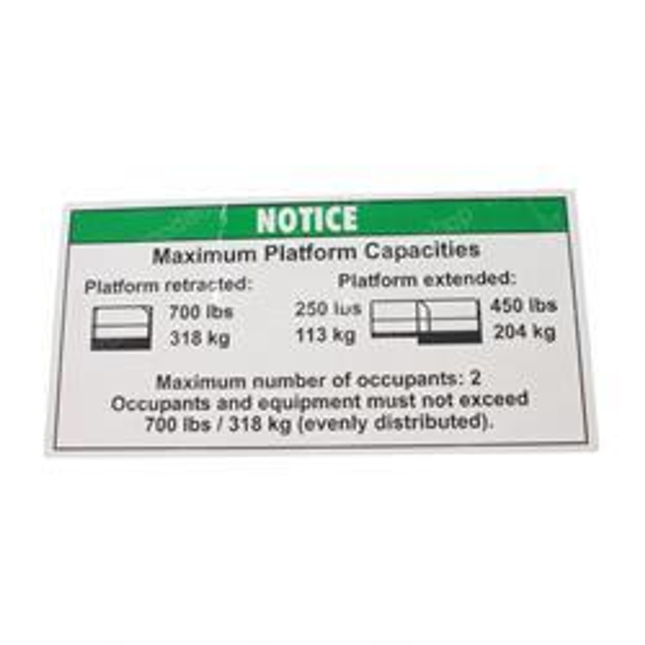 52337: Aftermarket Genie Decal Notice Max Cap 700 Ansi