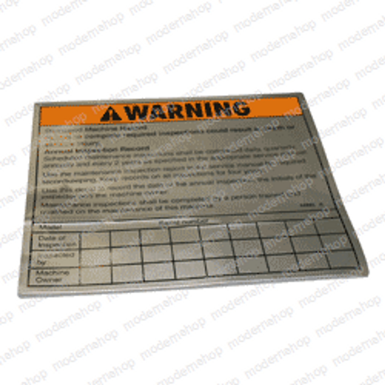 52865: Aftermarket Genie Decal - Annual Inspect Record