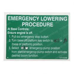 147100: Aftermarket Skyjack Label- Vl- Emergency Lowering