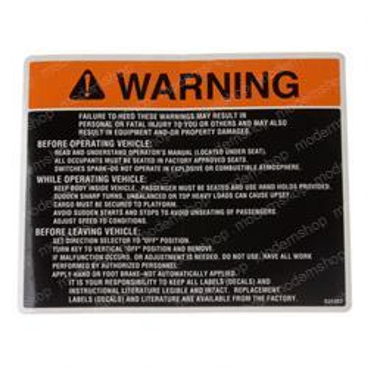 825387: Aftermarket E-Z-Go Decal - Warning