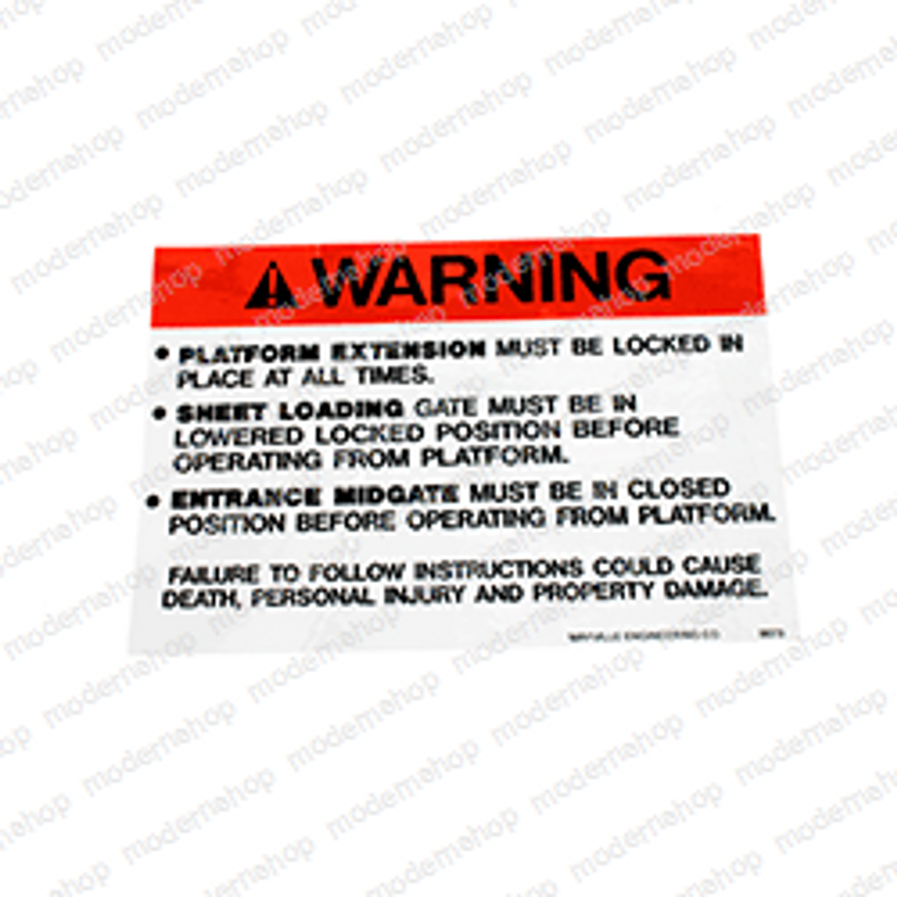 8673: MEC (Mayville Eng) DECAL - LOCK WARNING