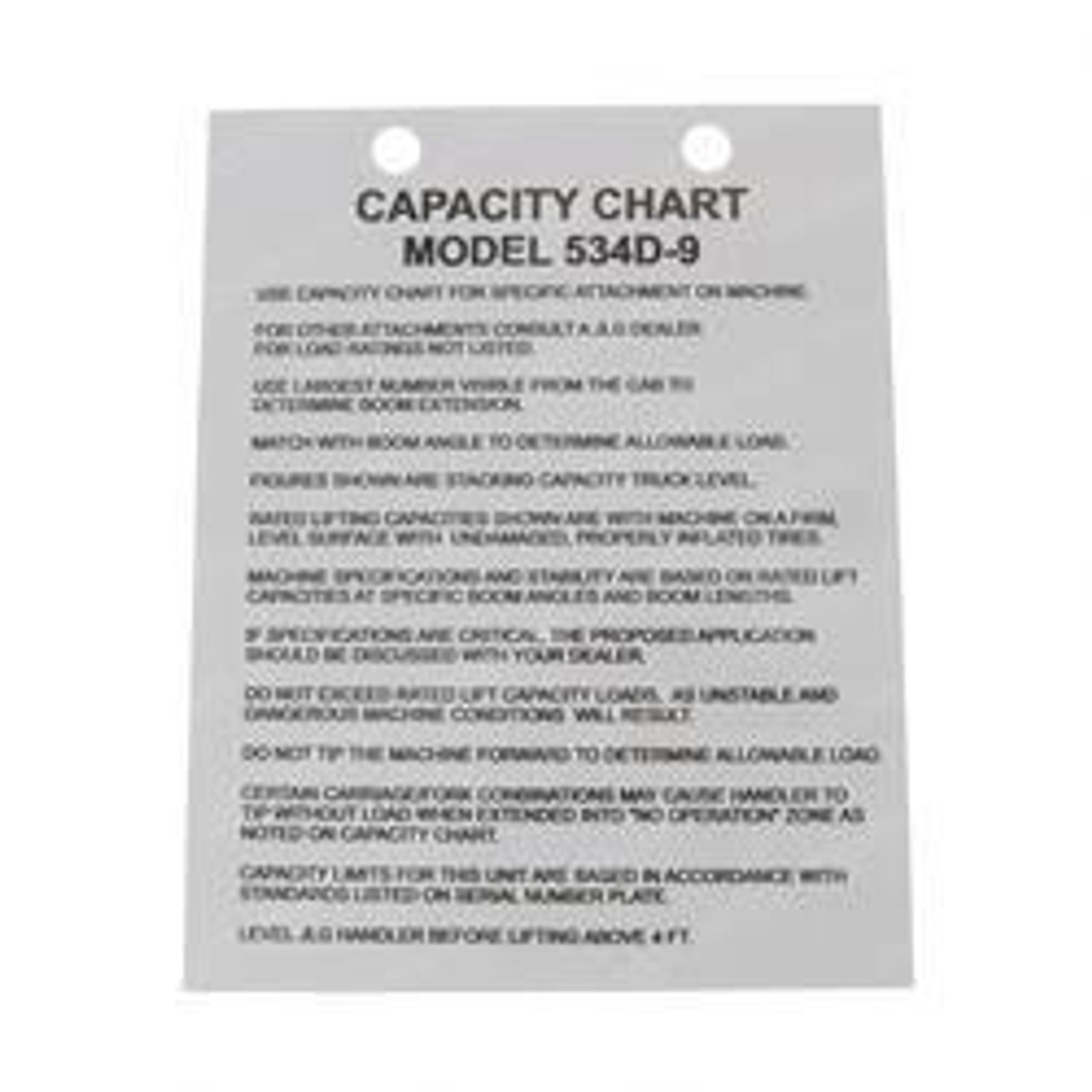 91343005: Aftermarket Jlg Decal - Load Chart 91343005: Aftermarket Jlg Decal - Load Chart