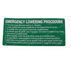 109442: Aftermarket Skyjack Decal - Emergency Lowering