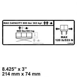 1705639: Aftermarket JLG Decal - Capacity 800LB (363KG)